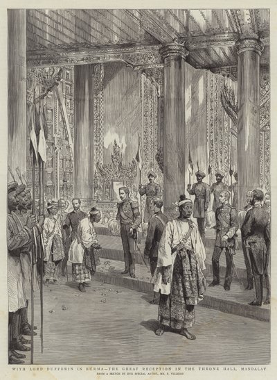 With Lord Dufferin in Burma, the Great Reception in the Throne Hall, Mandalay by Frederic Villiers